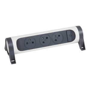 RALLONGE MULTIPRISE ROTATIVE AVEC 3 PRISES DE COURANT SURFACE ET INTERRUPTEUR À CÂBLER - BLANC ET GRIS FONCÉ