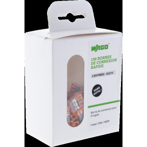 BOITE DE 100 BORNES 3 ENTREES WAGO SERIE 2273