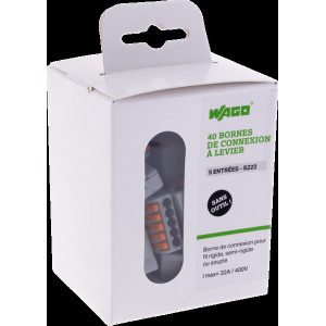 BOITE DE 40 BORNES 5 ENTREES WAGO SERIE 222