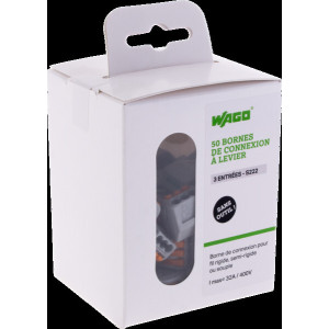 BOITE DE 50 BORNES 3 ENTREES WAGO SERIE 222