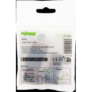SACHET DE 5 BORNES 5 ENTREES WAGO SERIE 222