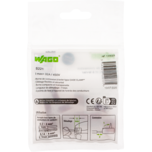 SACHET DE 10 BORNES 2 ENTREES WAGO SERIE 221