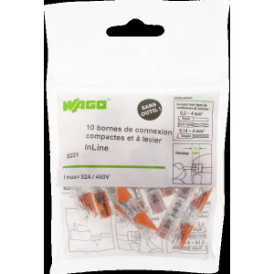 SACHET DE 10 BORNES WAGO SERIE 221 INLINE