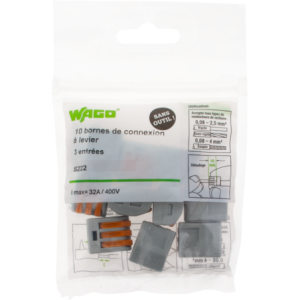 SACHET DE 10 BORNES 3 ENTREES WAGO SERIE 222