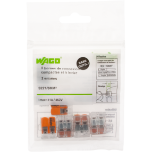 SACHET DE 5 BORNES 2 ENTREES WAGO SERIE 221-6MM2