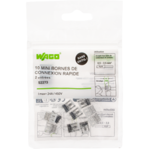 SACHET DE 10 BORNES 2 ENTREES WAGO SERIE 2273