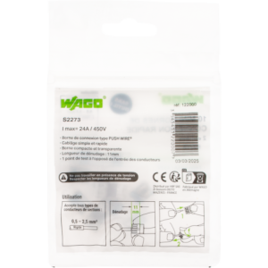 SACHET DE 10 BORNES 2 ENTREES WAGO SERIE 2273