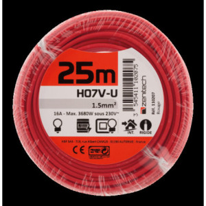 CABLE H07V-U 1,5MM² 25M ROUGE FILM