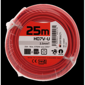 CABLE H07V-U 2,5MM² 25M ROUGE FILM