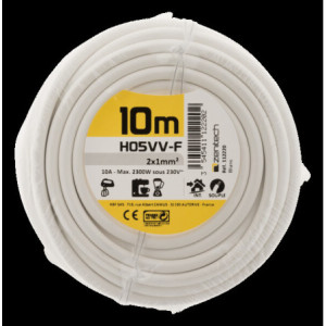 CABLE H05VV-F 2X1 BLANC 10M FILM