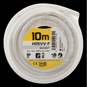 CABLE H05VV-F 2X1,5 BLANC 10M FILM
