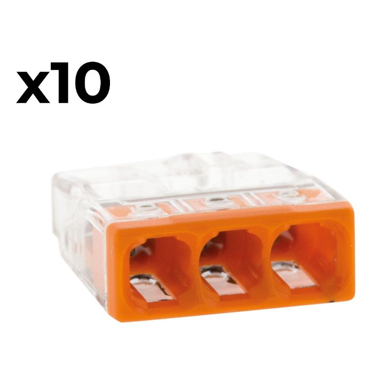 SACHET DE 10 BORNES 3 ENTREES WAGO SERIE 2273