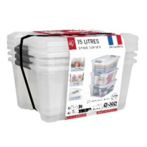 Lot de 3 boites de rangement 15 litres