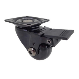 ROULETTE NOIRE PIVOTANTE A PLATINE A FREIN ANTI-TRACES EN POLYURETHANE DIAMETRE 35MM