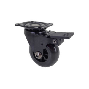 ROULETTE NOIRE PIVOTANTE A PLATINE A FREIN ANTI-TRACES EN POLYURETHANE DIAMETRE 50MM
