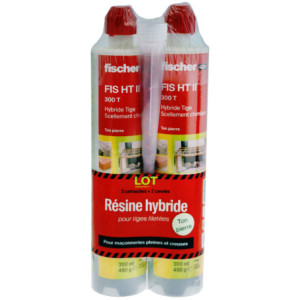 Lot de 2 cartouches de résine FIS HT II 300 T de 300 ml en ton pierre et 2 canules