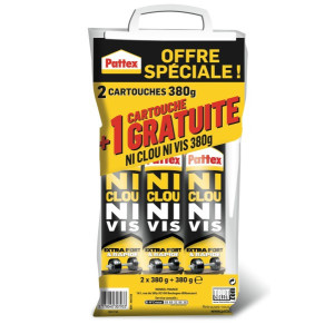 Colle de fixation vendue par 3 Ni clou Ni vis couleur transparent résistance 100 kg / cm² séchage en 12 h