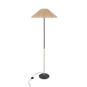Lampadaire métal et raphia E27 coloris naturel