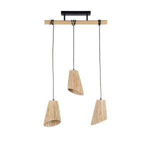 Suspension rectangulaire 3 lumières Playa métal et raphia naturel réglable