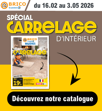 Du 16 février au 3 mai 2026, découvrez nos produits de revêtements de sols et murs dans notre catalogue "Spécial carrelage intérieur". Cliquez sur la bannière pour en savoir plus.